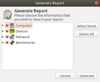 Generate system reports using hardinfo