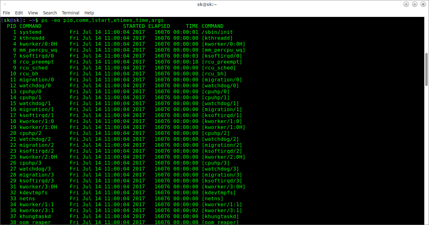 uptime of all processes in Linux