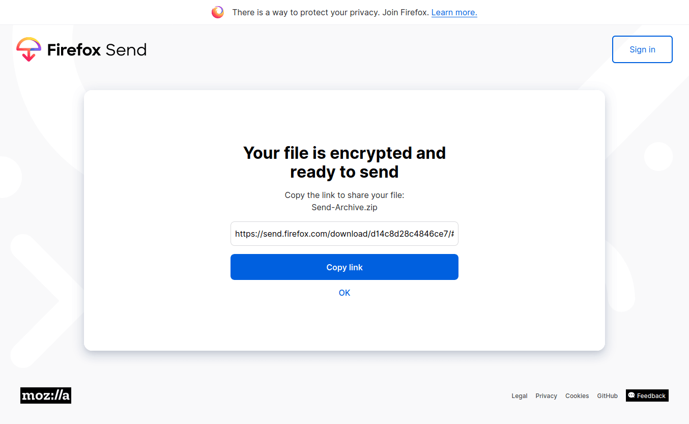 Copy download link from Firefox Send