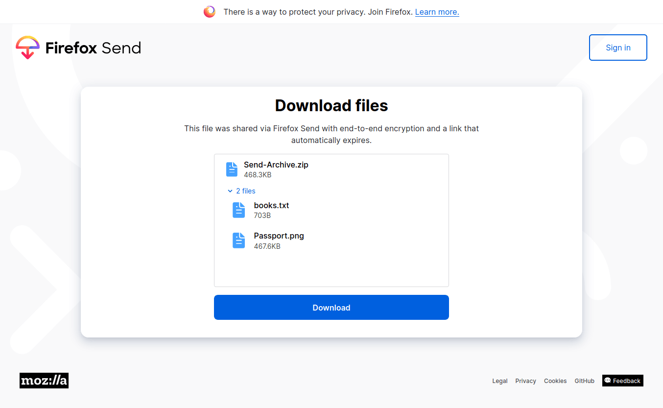 Download files from Firefox Send service