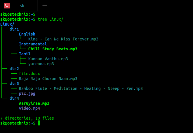 List directory contents using tree command