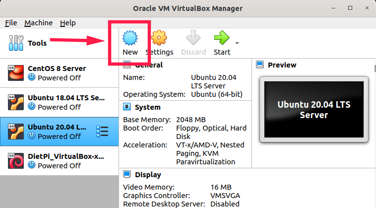 Create new virtual machine in virtualbox