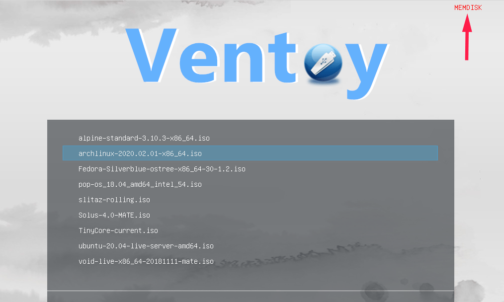 Enable Memdisk mode in Ventoy