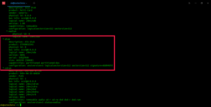 Find Hard Disk Drive Details In Linux Using lshw