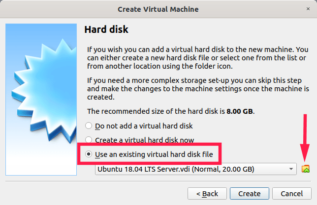 Use an existing virtual hard disk file