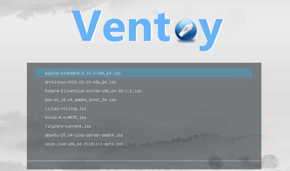 Ventoy multiboot menu